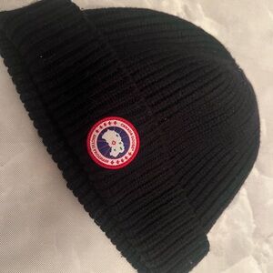 Canada Goose Black Beanie with Red Logo Patch